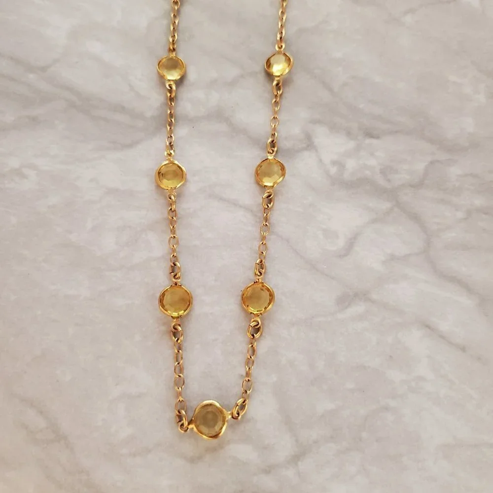 ✨ J. Crew Necklace Gold Yellow Clear Rhinestones Crystal Station Necklace ✨